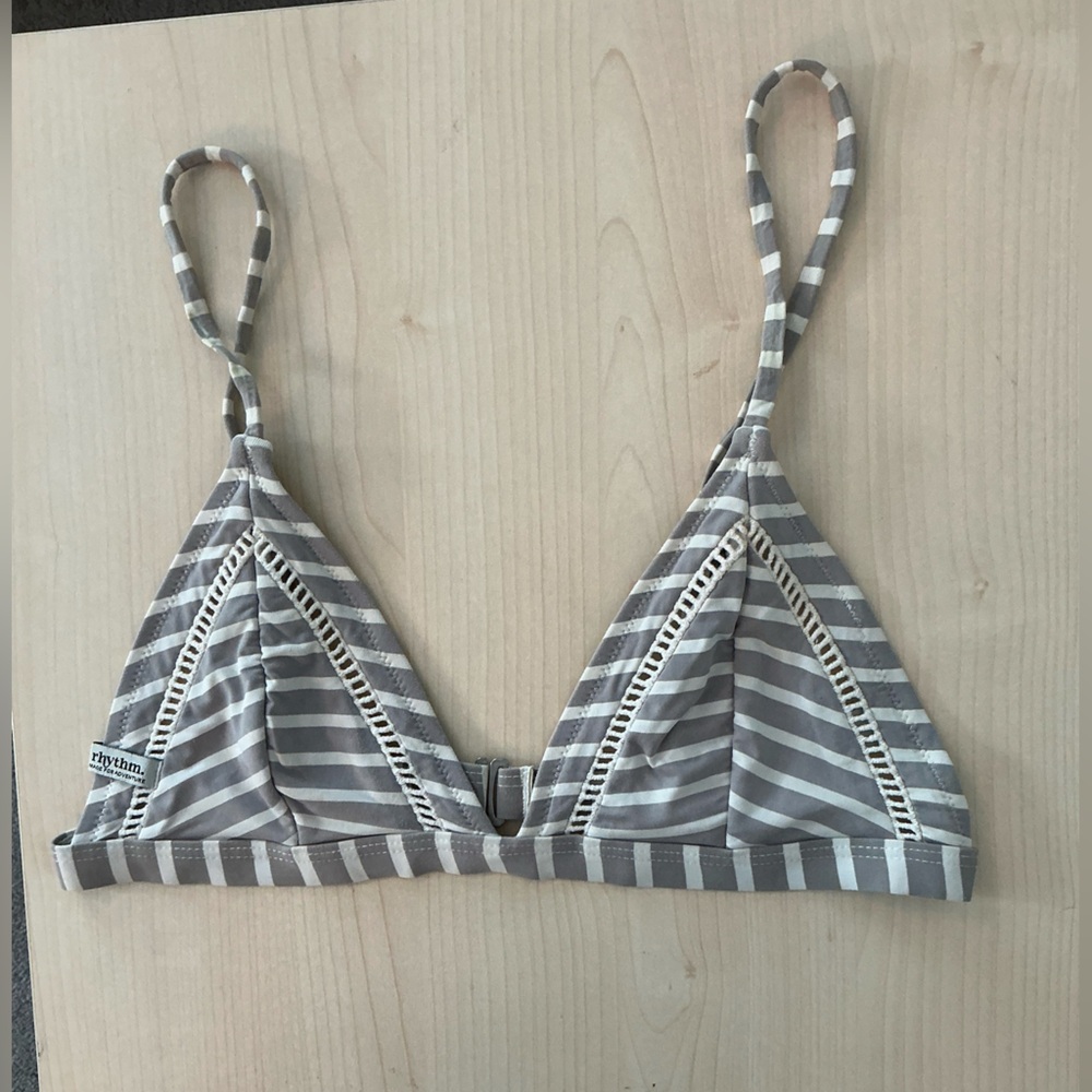 Rhythm Gray and White Striped Triangle Bikini Top - Picture 2 of 5